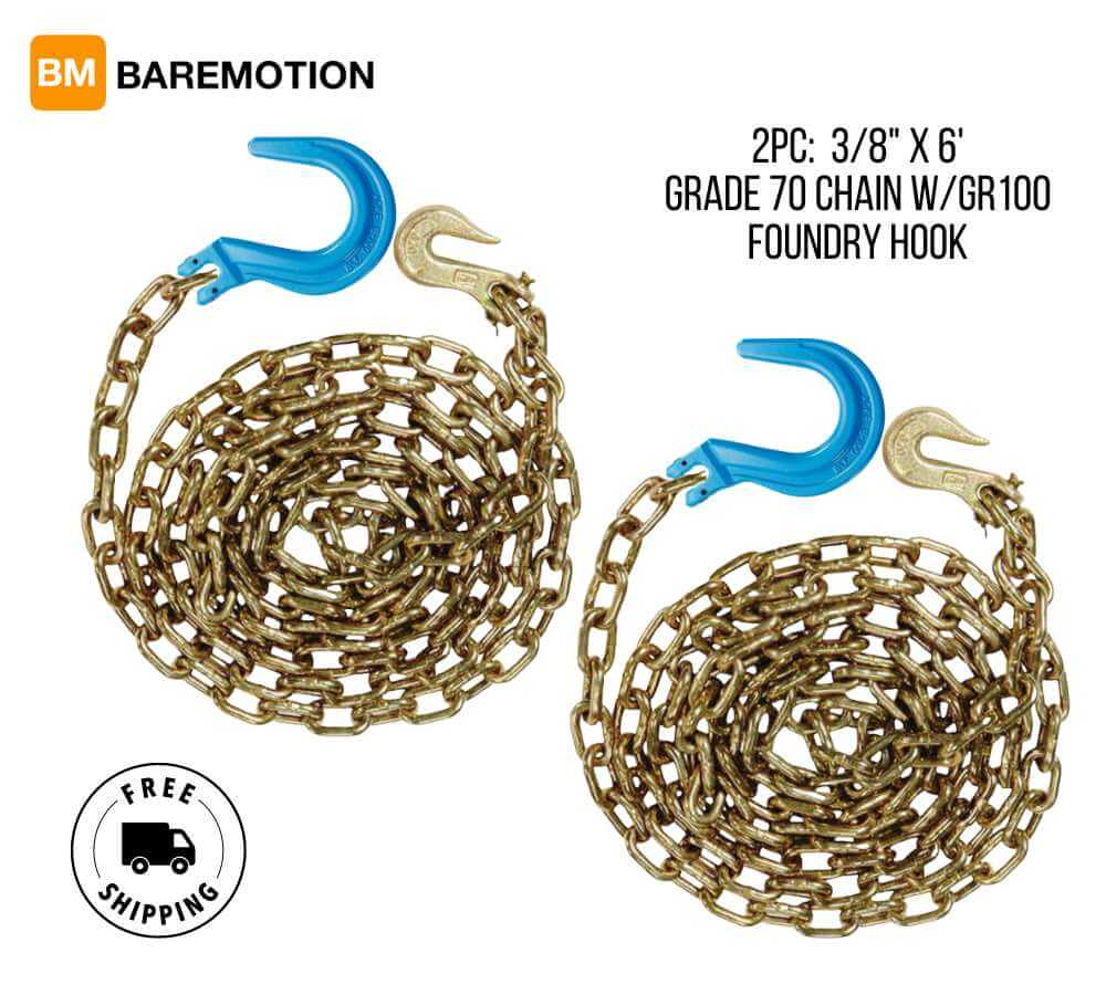 2-Pack: 3/8" x 6' Grade 70 Transport Binder Chains with Grab & GR100 Foundry Hook