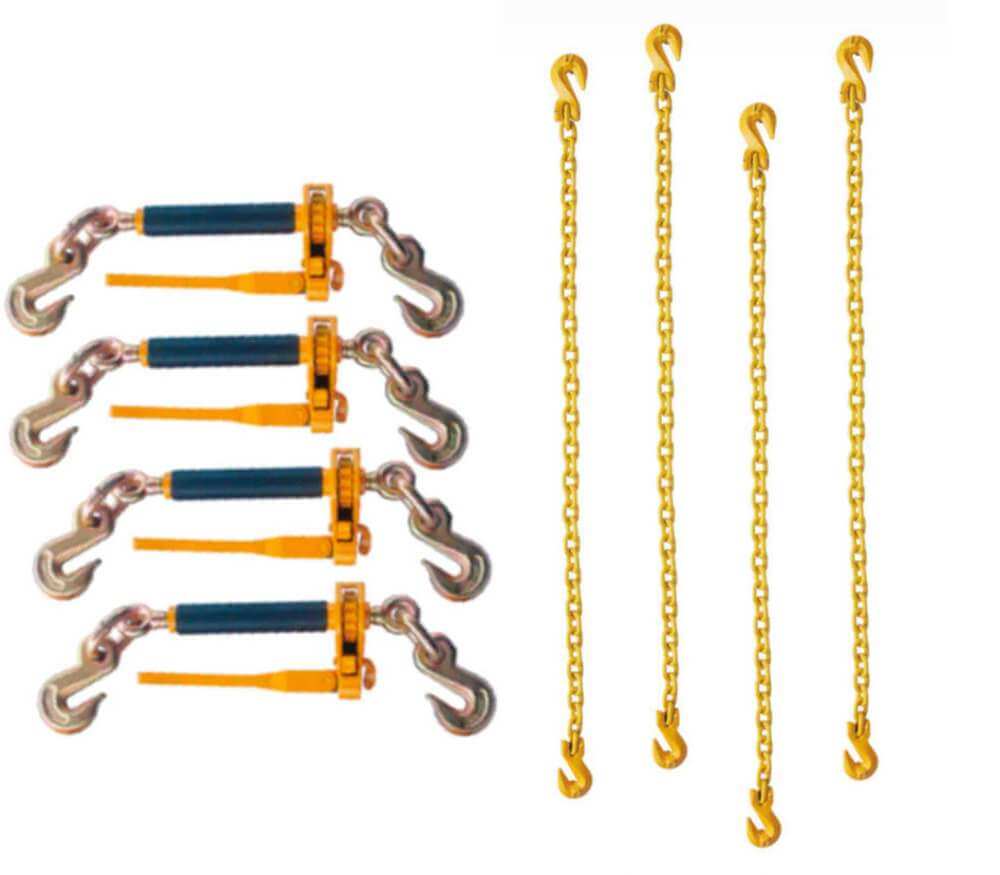 Tackle any heavy-hauling job with our Grade 80 3/8" Chains w/Grab Hooks & QuikBinders Kit!  This 4-pack kit comes with Free US Continental Shipping