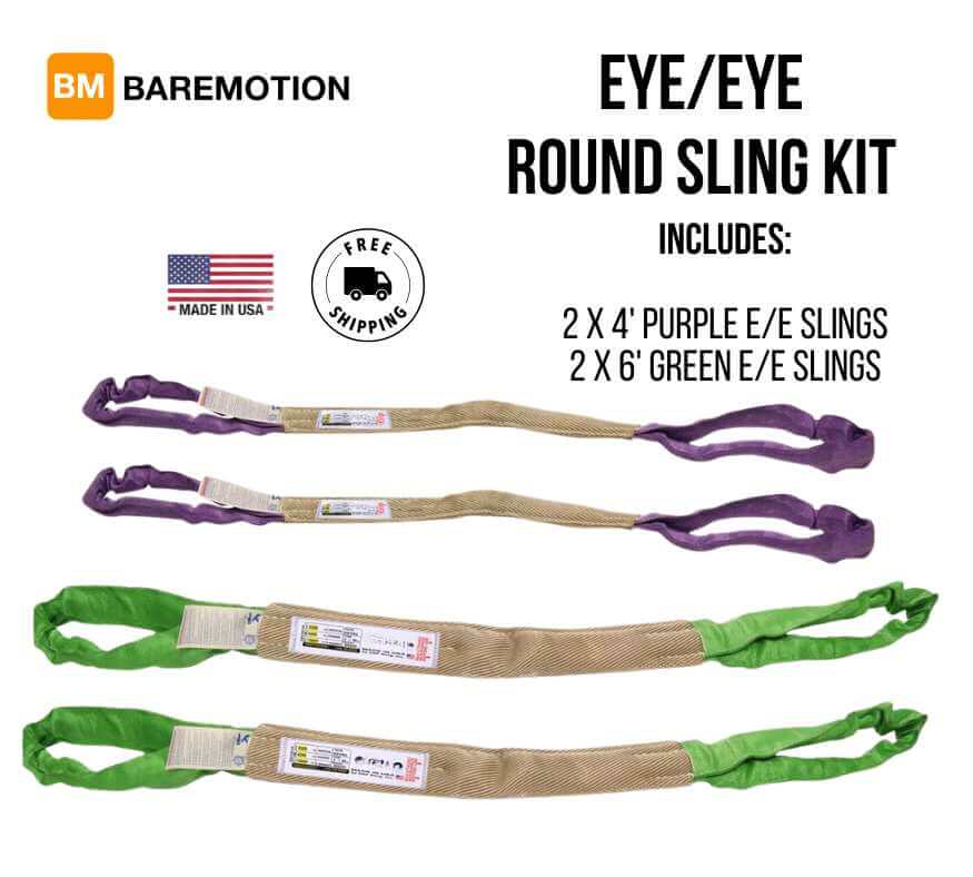 These Purple &amp; Green Eye &amp; Eye Polyester Slings come with a protective sewn in sleeve for extra durability.
