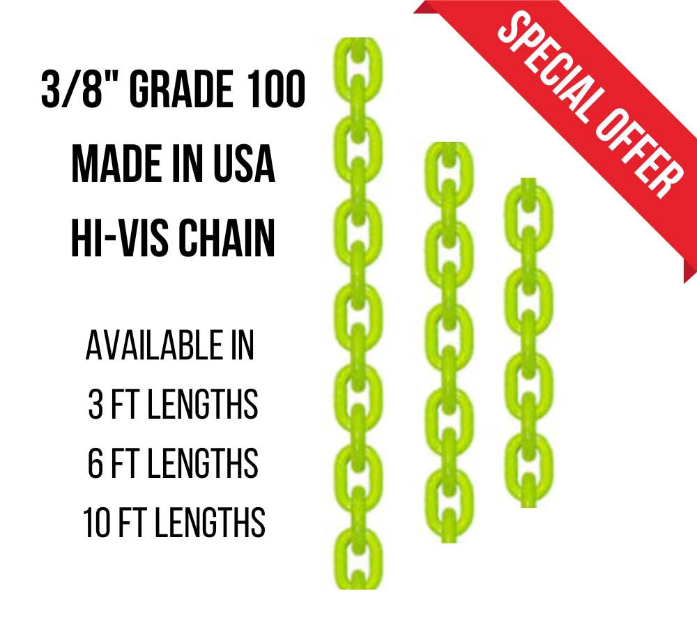 3/8" Grade 100 Hi-Vis Chain  USA (several lengths)