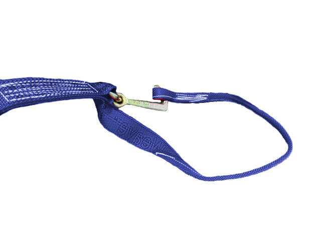 Loop tie down strap with a mini j frame hook for towing vehicles on a tow truck