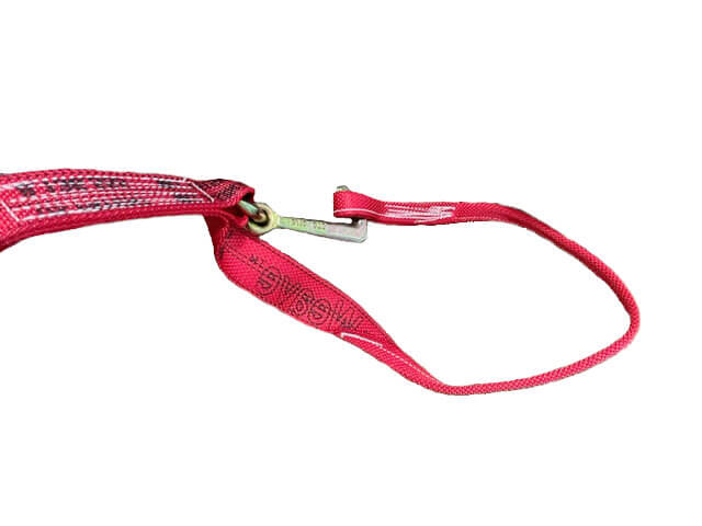 Towing tie down strap made with red diamond weave heavy duty webbing.  Each strap features a mini J hook and loop end to slip it in for a tight hold.