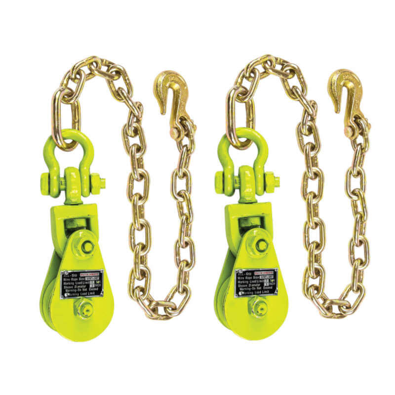 2 Ton Snatch Block with Chain Anchor Hi-Viz Yellow All-Grip 2-PACK