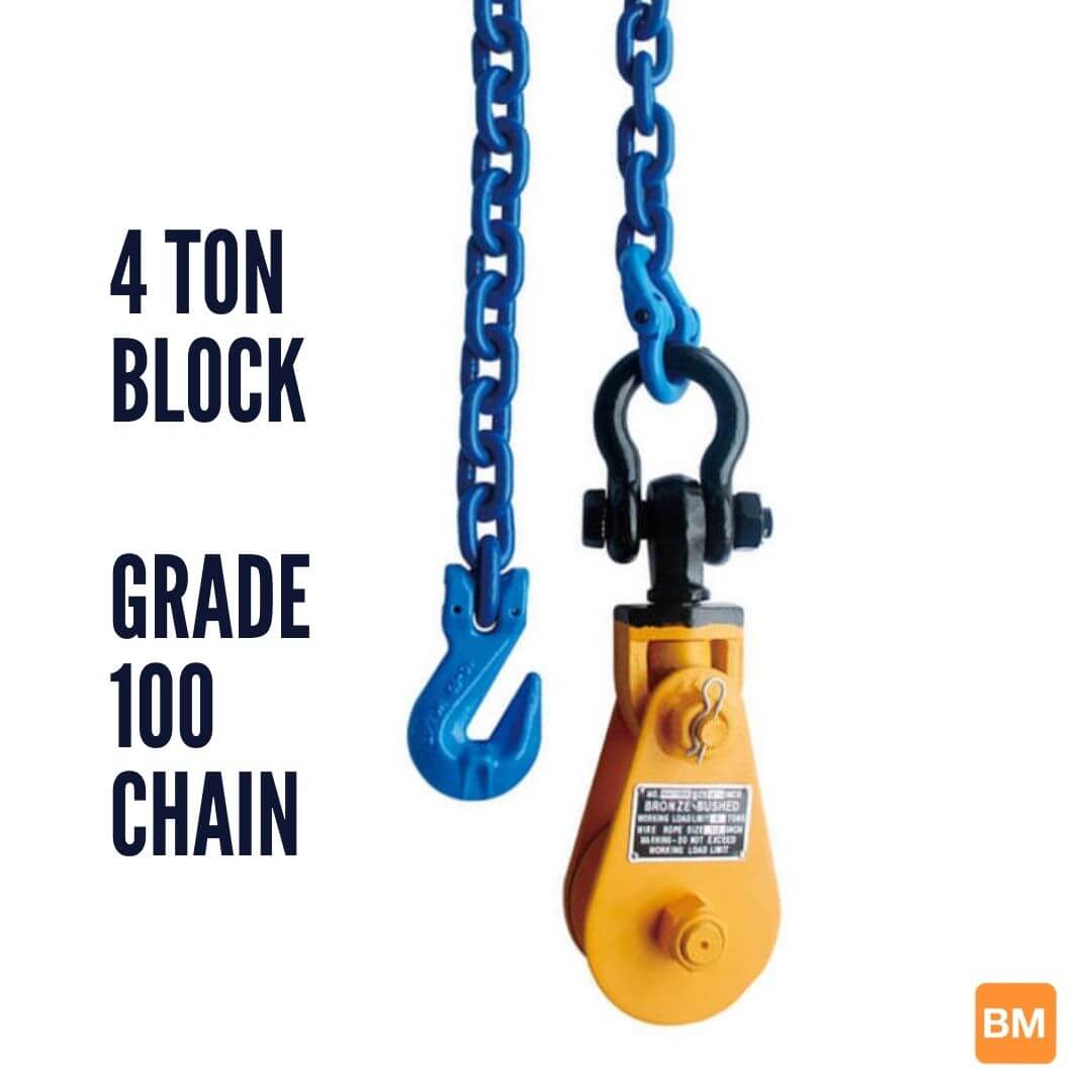 4 Ton Swivel Shackle Snatch Block with Grade 100 chain with Cradle Grab Hook