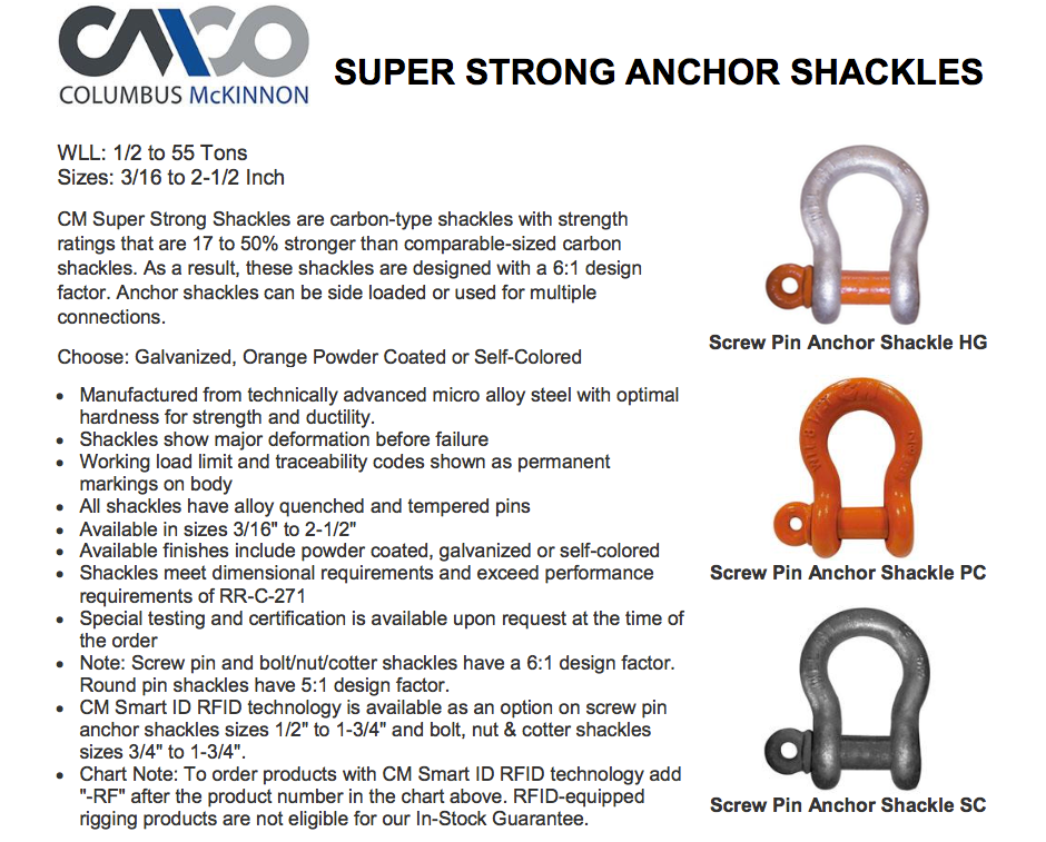 CM Super Strong Screw Pin Anchor Shackles product description