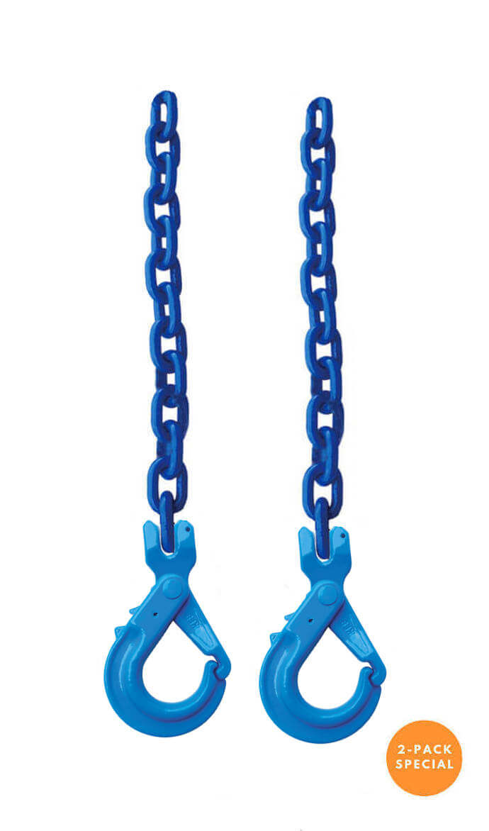 1/2 Grade 100 Safety Chain w/ Clevis Self Locking Hook (2-Pack