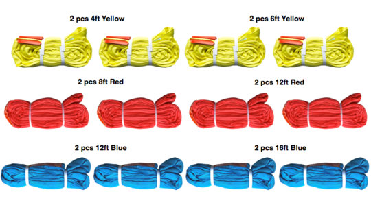 Heavy Duty Round Polyester Sling Kit - 12 Slings for heavy duty towing recovery rigging lifting jobs.