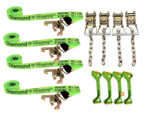 8-Point Tie Down Diamond Weave Hi-Vis Green with Cluster RTJ Straps