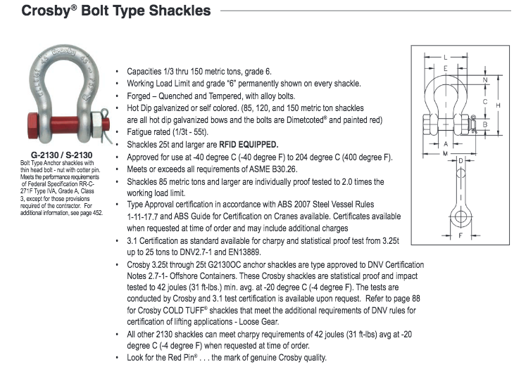 Crosby® G-2130 Bolt Type Anchor Shackles