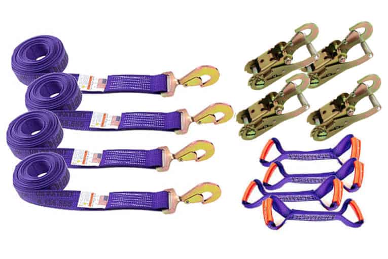Purple Diamond Weave 8-Point Tie Down Kit Twisted Snap Hooks