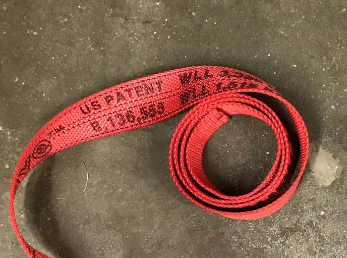 Red diamond weave webbing used for tie-downs