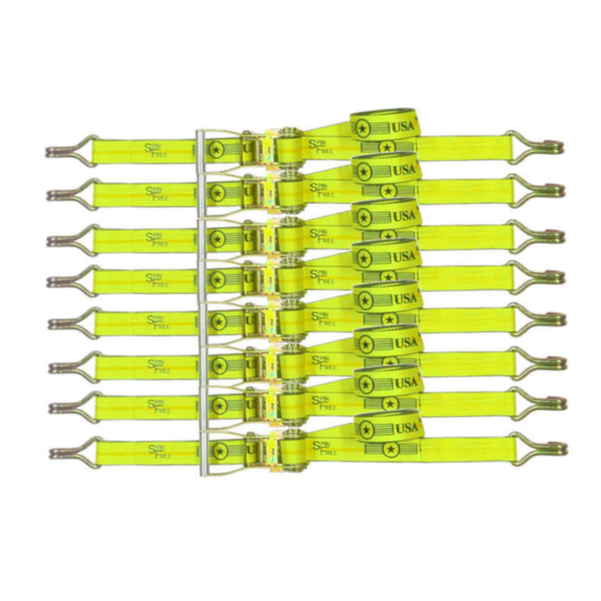 2" SPIN FREE Ratchet Straps with Wire Hooks Hi-Vis 8-PACK