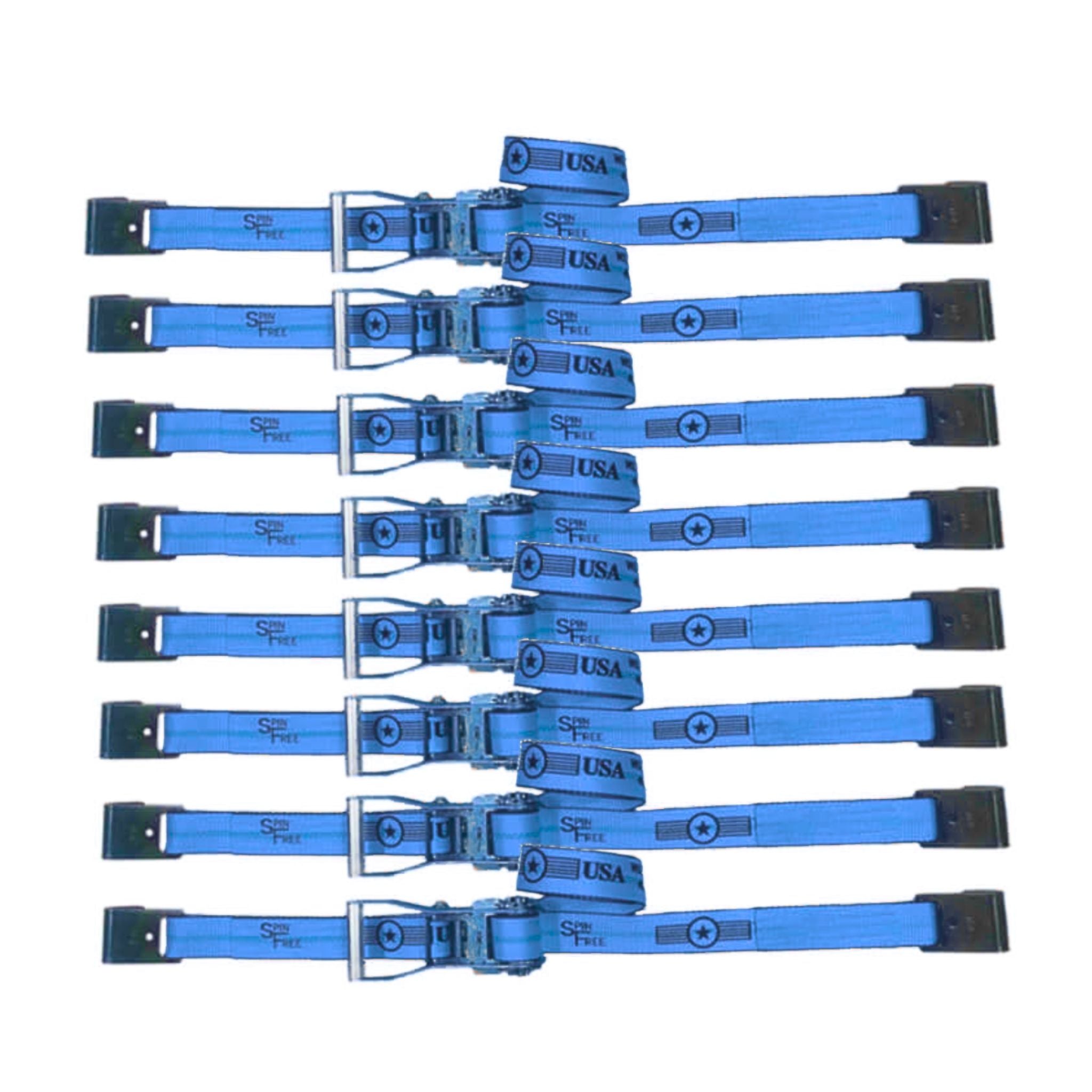 2" SPIN FREE Ratchet Straps with Flat Hook | Blue 8-PACK