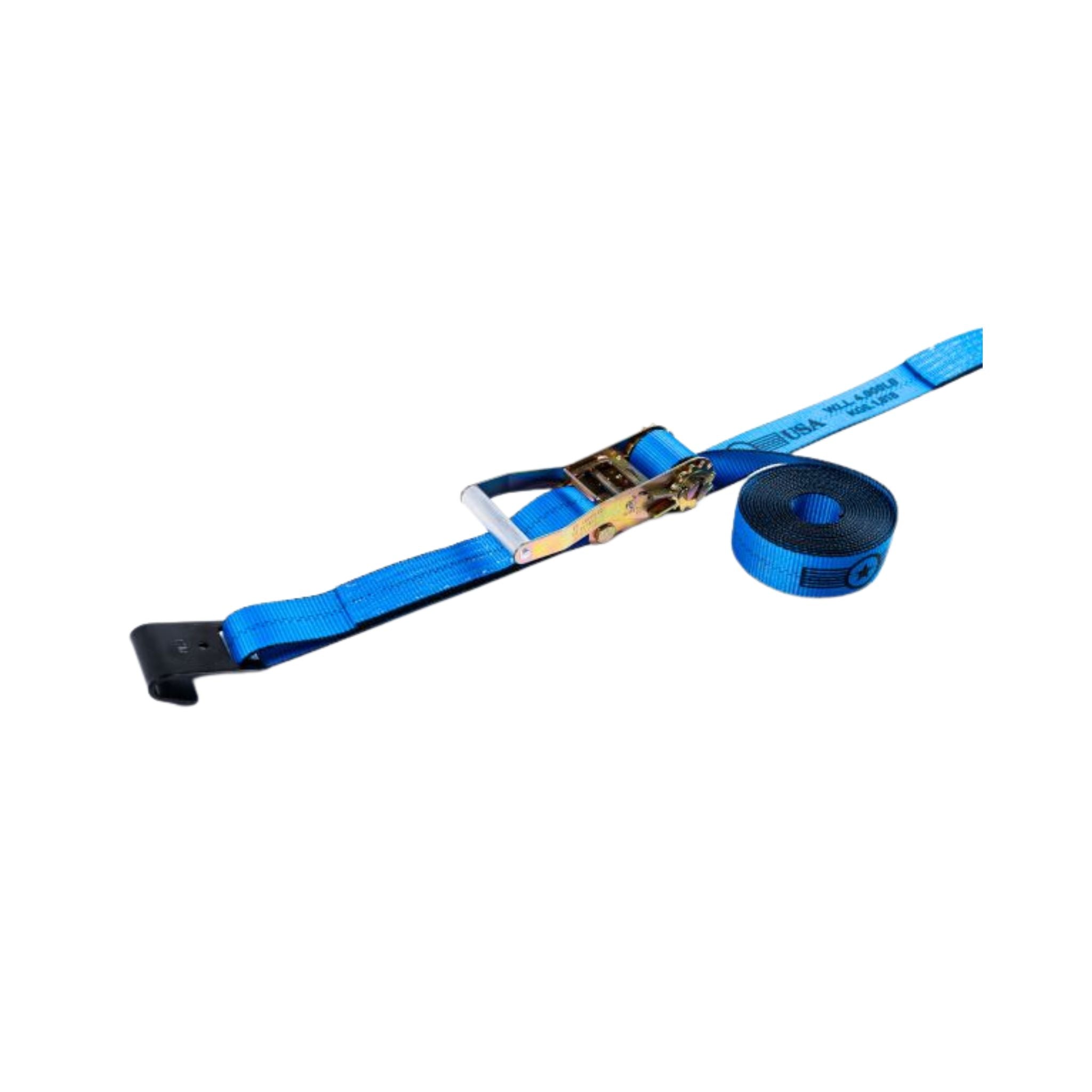 2" SPIN FREE Ratchet Straps with Flat Hook Blue webbing