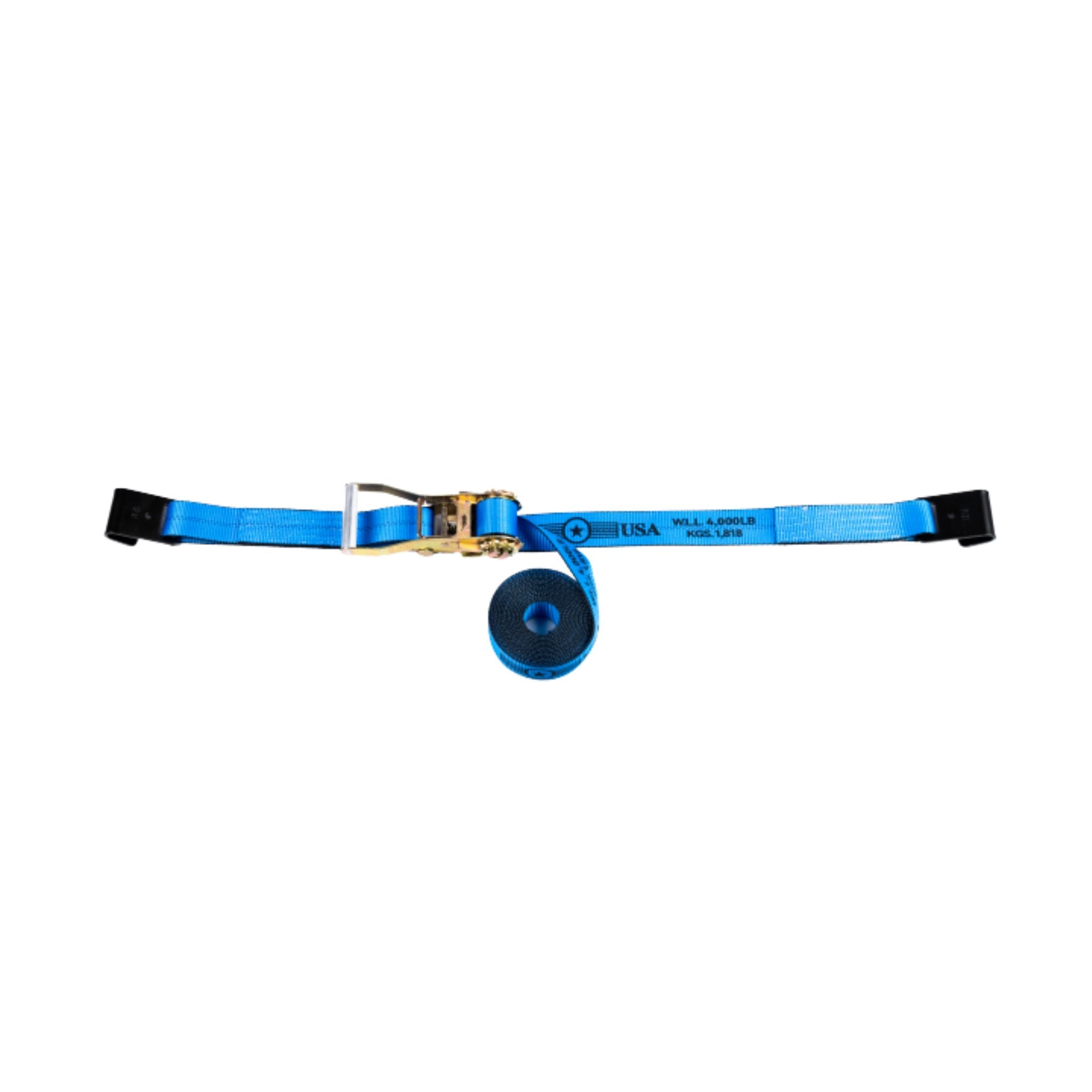 2" SPIN FREE Ratchet Straps with Flat Hook Blue webbing
