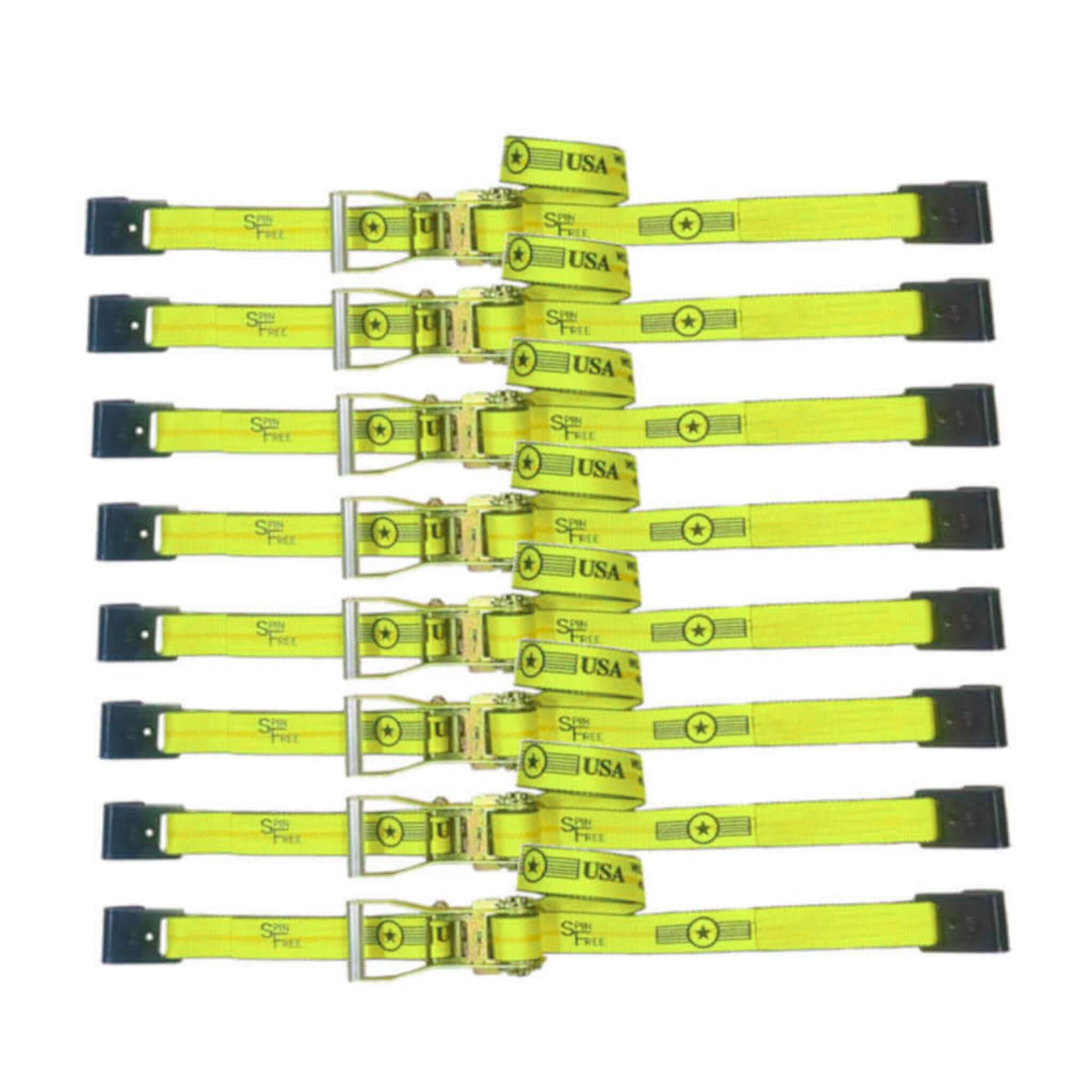 2" SPIN FREE Ratchet Straps with Flat Hook | Hi-Vis 8-PACK