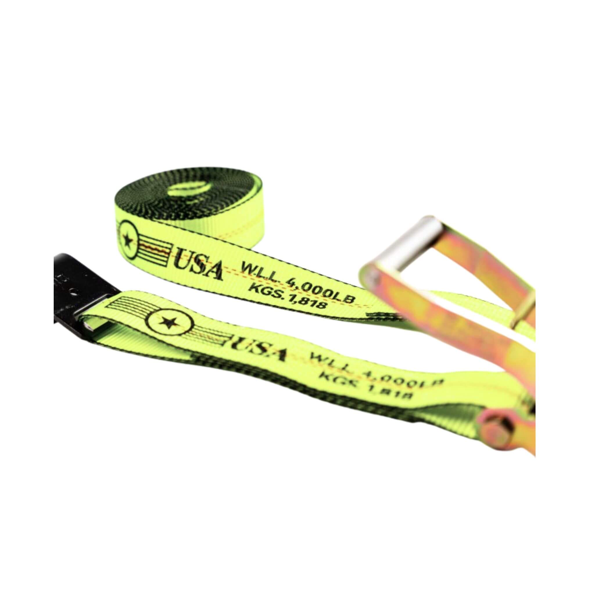 2" SPIN FREE Ratchet Straps with Flat Hook | Hi-Vis webbing