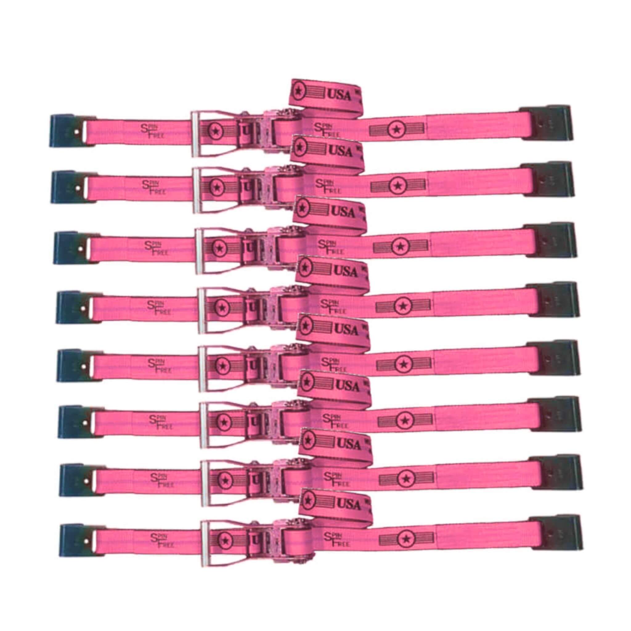 2" SPIN FREE Ratchet Straps with Flat Hook | Pink 8-PACK