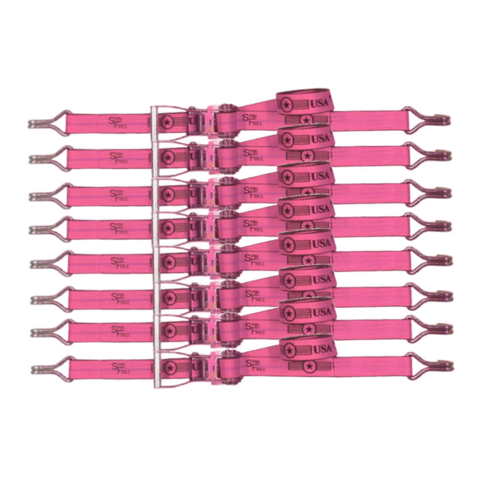 2" SPIN FREE Ratchet Straps with Wire Hooks Pink 8-PACK