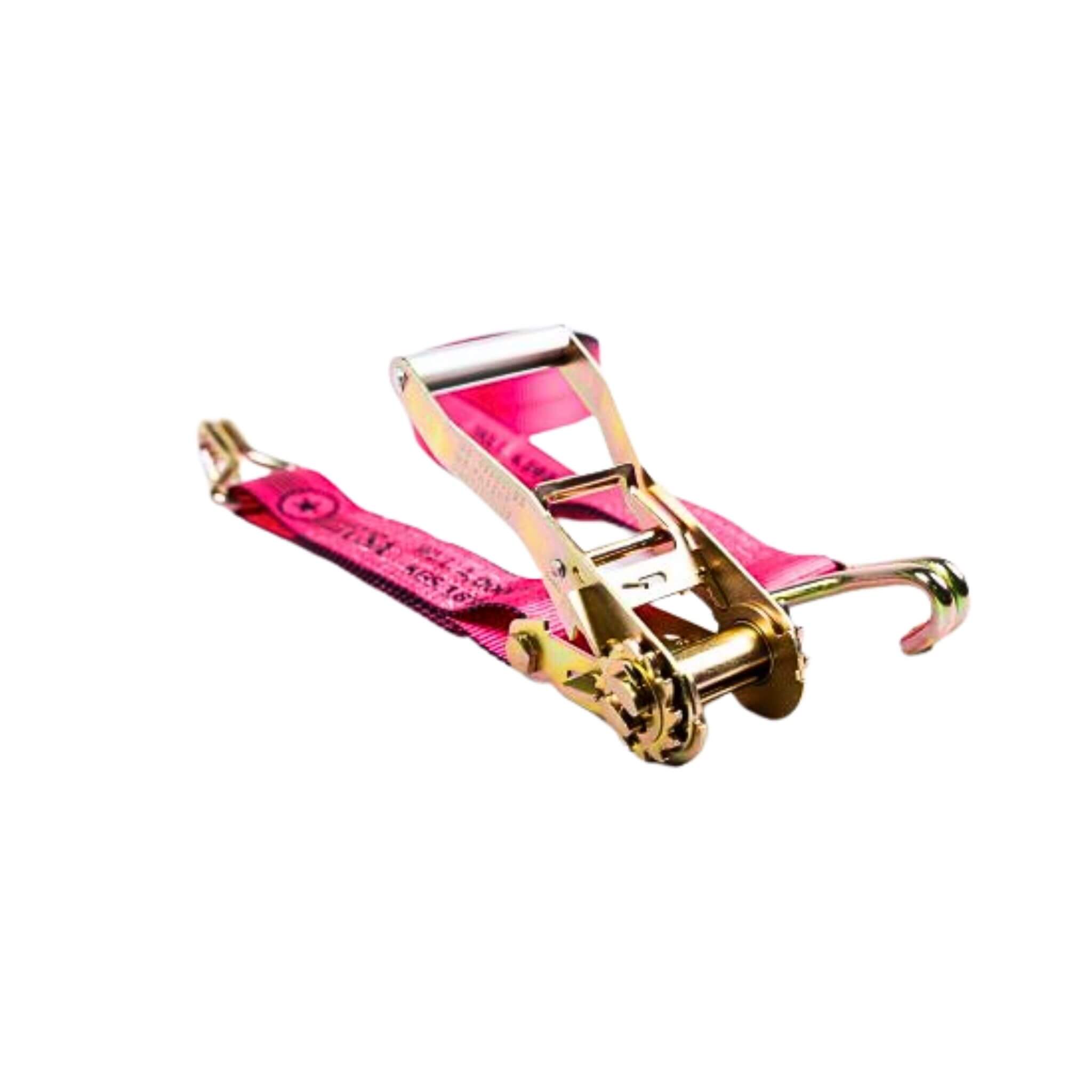 2" SPIN FREE Ratchet Straps with Wire Hooks Pink webbing baremotion