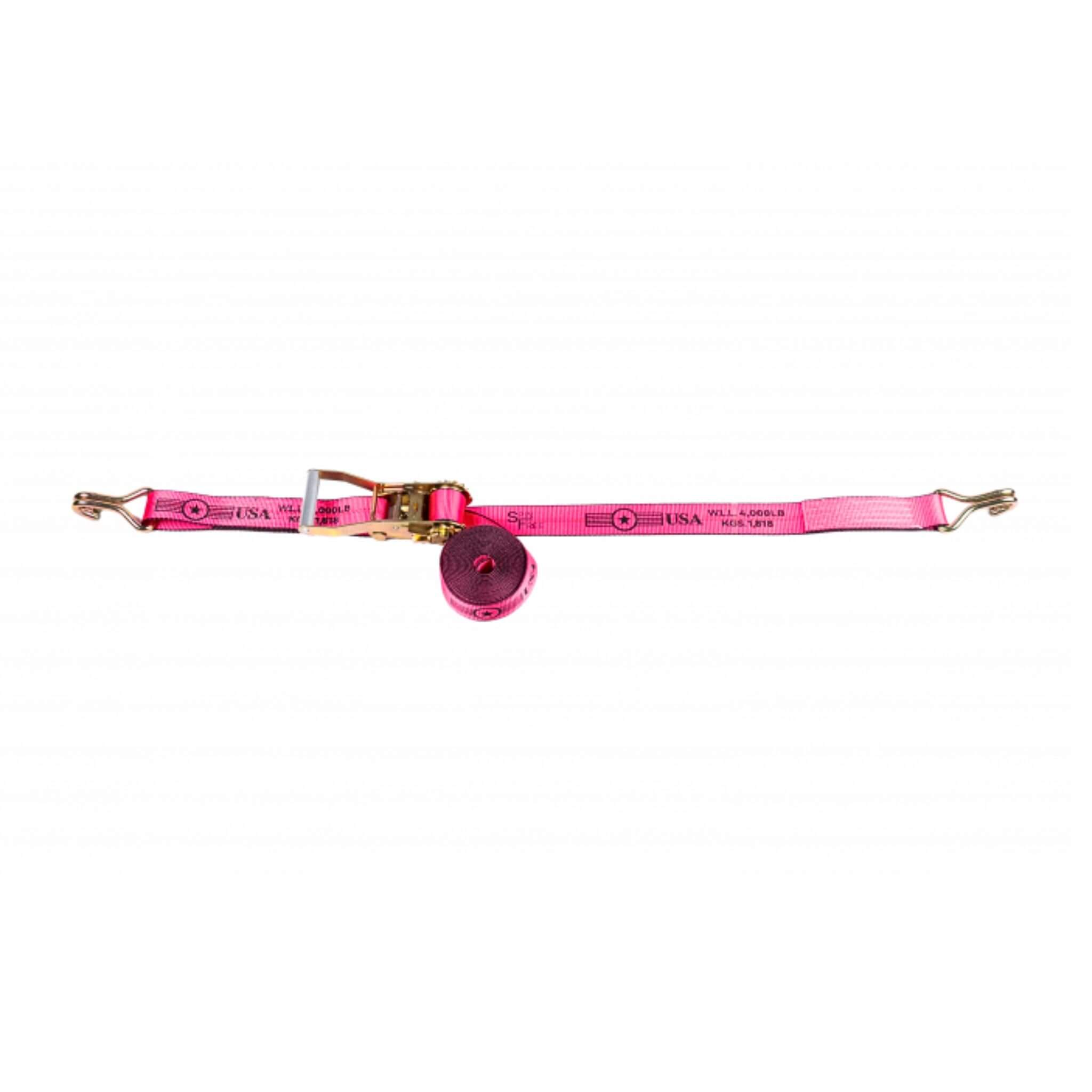 2" SPIN FREE Ratchet Straps with Wire Hooks Pink webbing baremotion