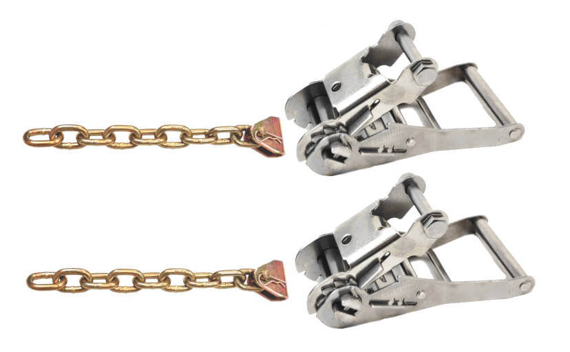 2" Stainless Steel Short Wide Handle Ratchet with Chain end.  This is a 2-pack