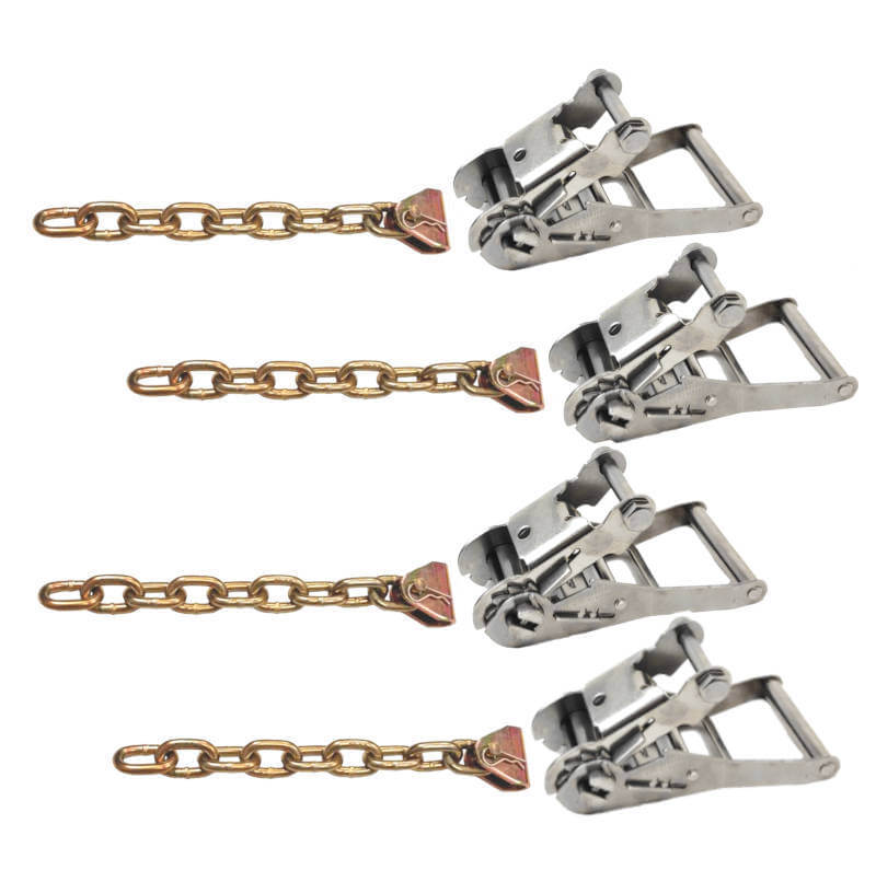 4-Pack 2" Stainless Steel Short Wide Handle Ratchet with Chain end
