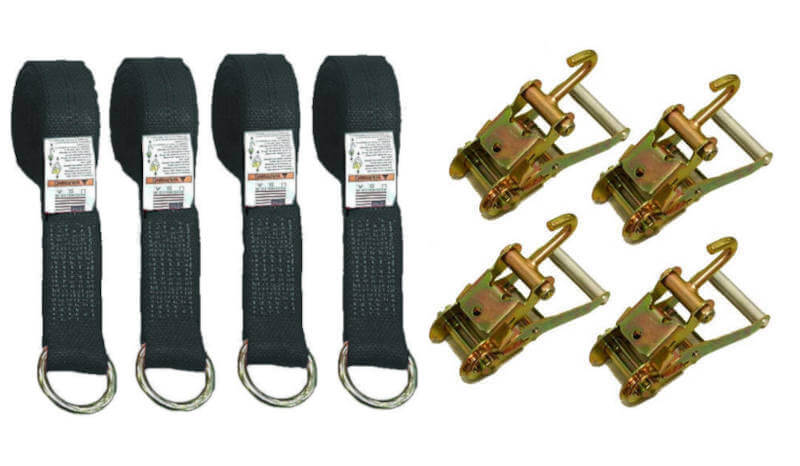 2" Black Wheel Lift Lasso straps & Ratchets with Finger Hook.  Made with Diamond weave webbing, these tie-down straps are ideal for tow trucks and car carriers.