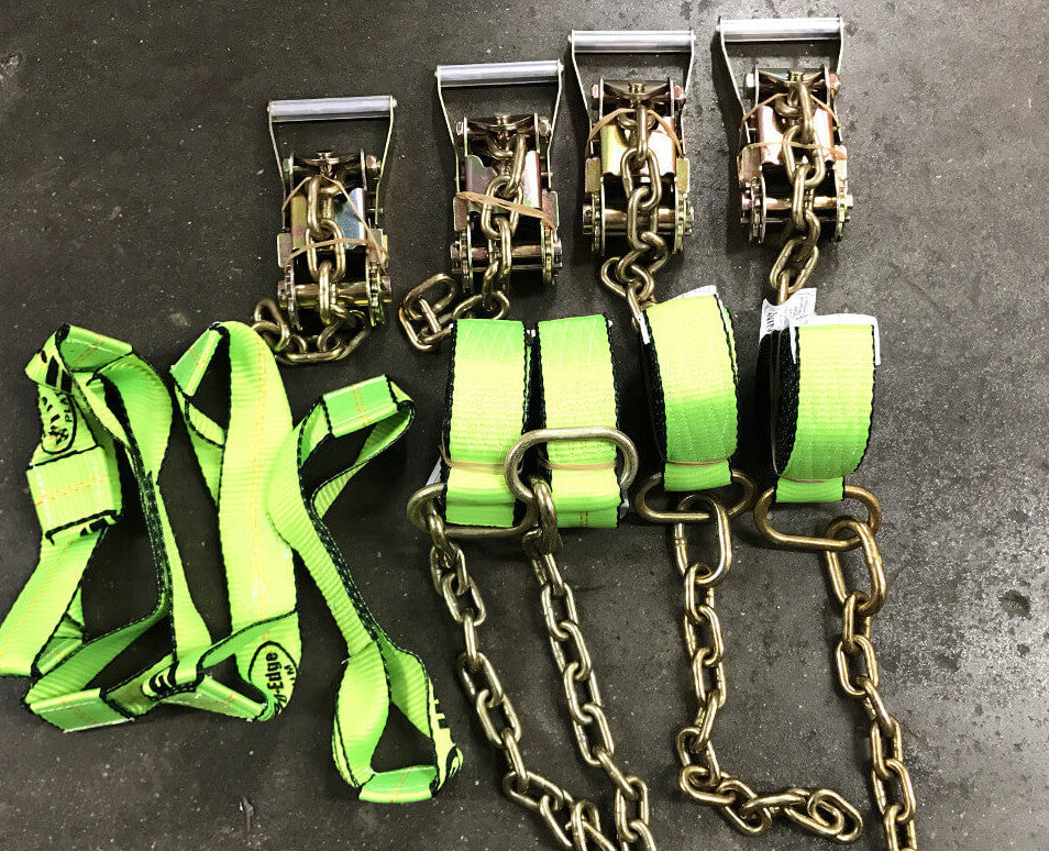 HI VIZ GREEN 8-Point Tie Down Kit All-Grip - Roll Back Towing Car Carrier Straps