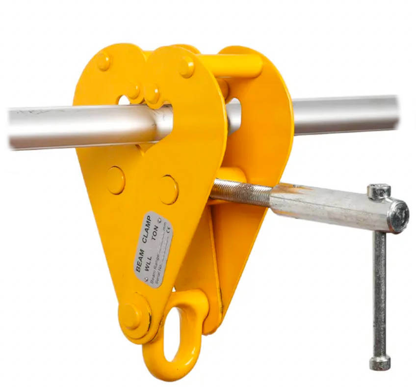 Lifting Beam Clamps with eye are designed with 'claws' to fit onto a structural beam for lifting and rigging applications.  