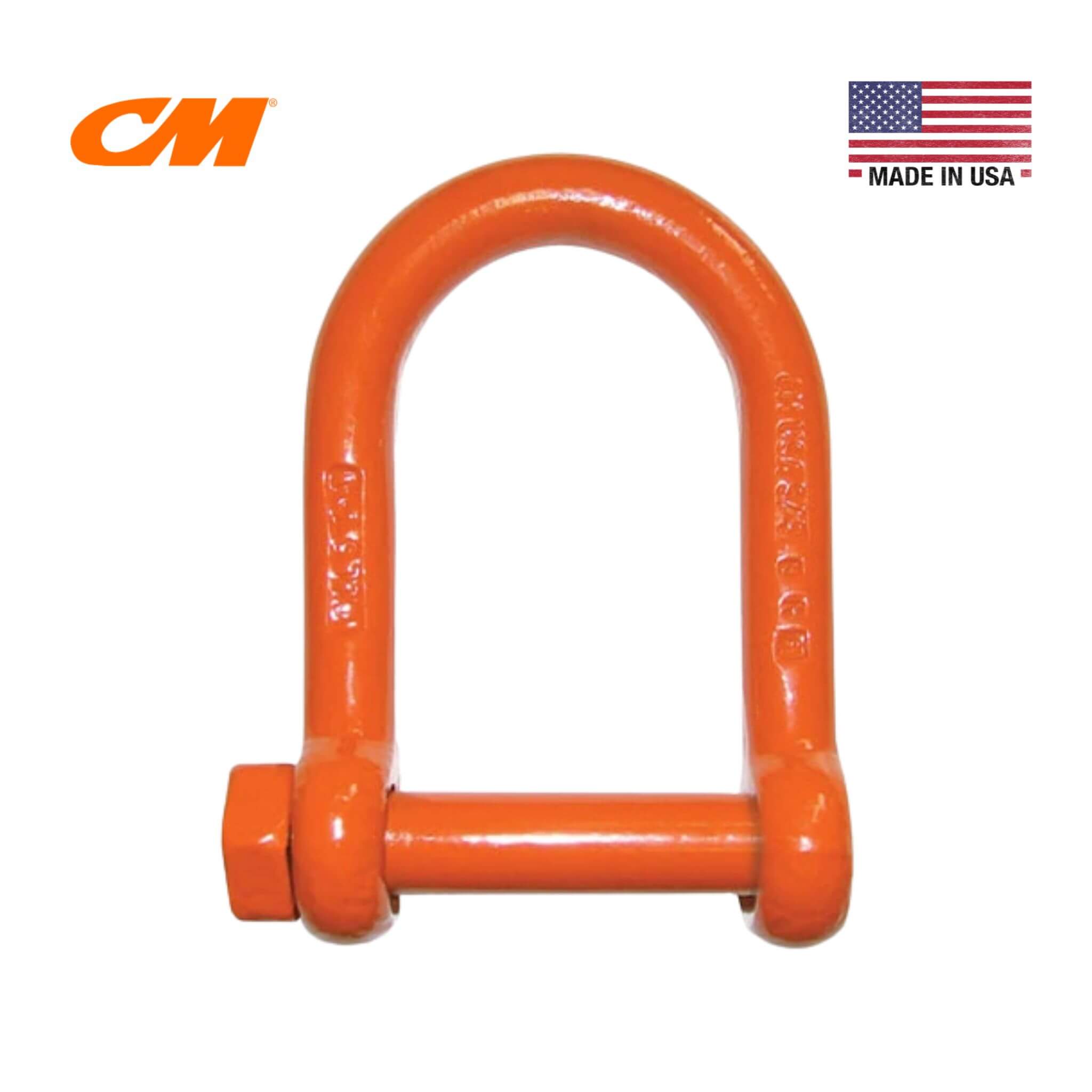 Columbus McKinnon (CM) USA-made long reach screw pin orange shackle