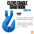Blue Grade 100 clevis cradle grab hook with text on a white background