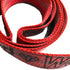 Close up of red diamond weave webbing used for tie-down straps