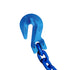 Grade 100 chain with cradle grab hook.  Coated blue alloy steel.