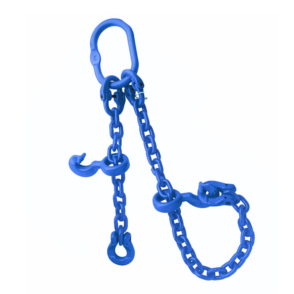 Double Leg Grade 100 Logging Chain with Sliding Choker Hook.  Blue coated finish.