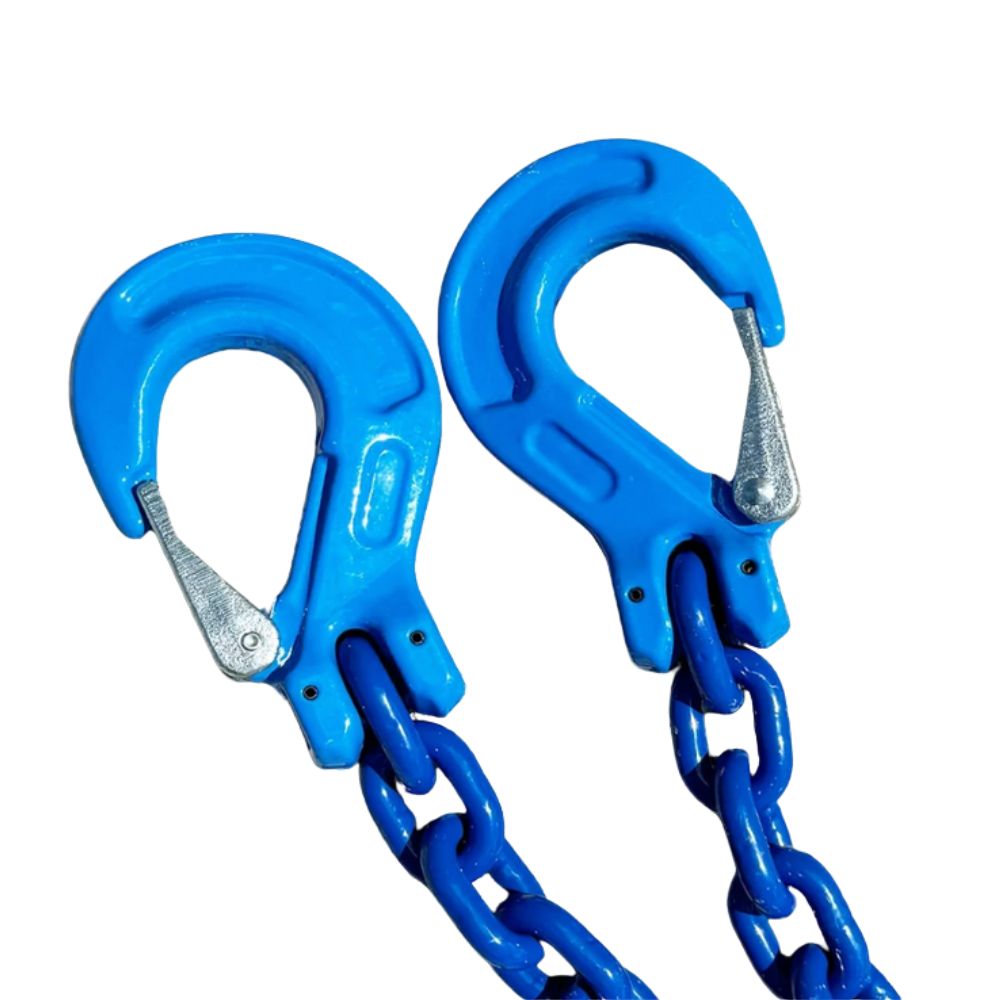 Grade 100 Chain Sling with sling Hooks.  Coated blue alloy steel