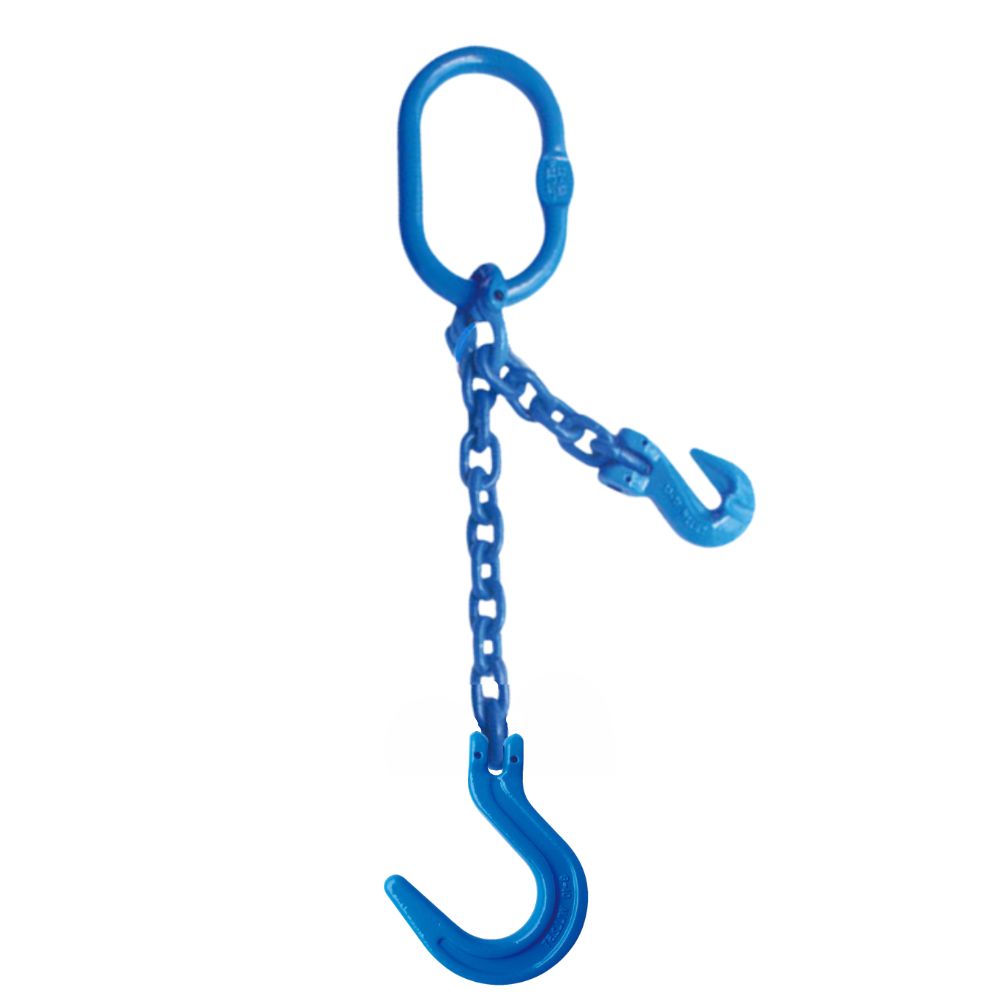 Adjustable Single Leg Lifting Chain Sling Grade 100 with an Oblong Master link & Foundry Hook other end