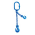 Adjustable Single Leg Chain Sling Grade 100 with clevis cradle Grab Hook.  Chain is coated blue.