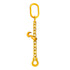 Grade 80 Logging Chain with Sliding Choker Hook.  Coated with a yellow finish.  Tope end of chain has a master link and bottom an omega link.