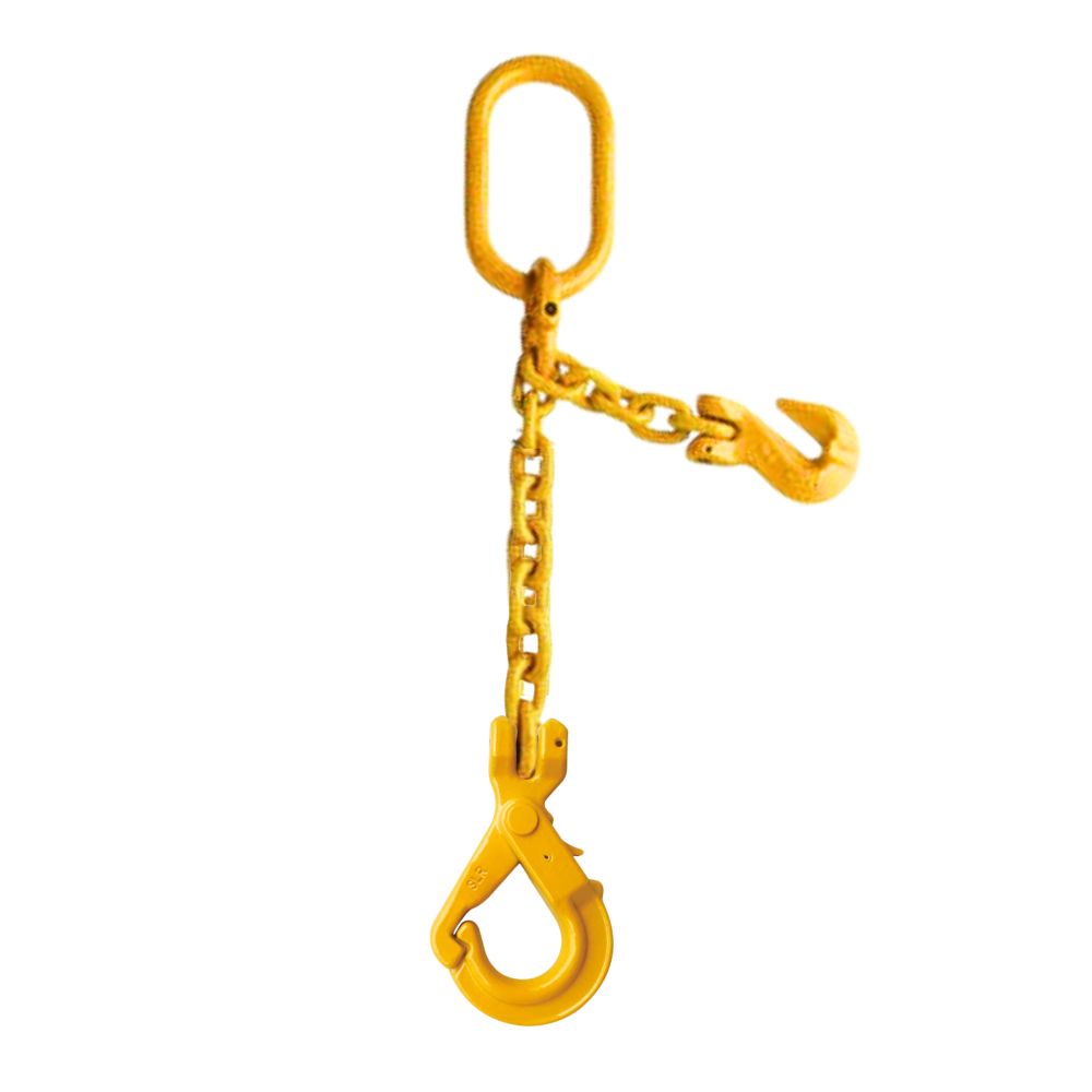 Grade 80 Lifting Chain Sling 1-Leg Adjustable Locking Hook. Yellow colored chain