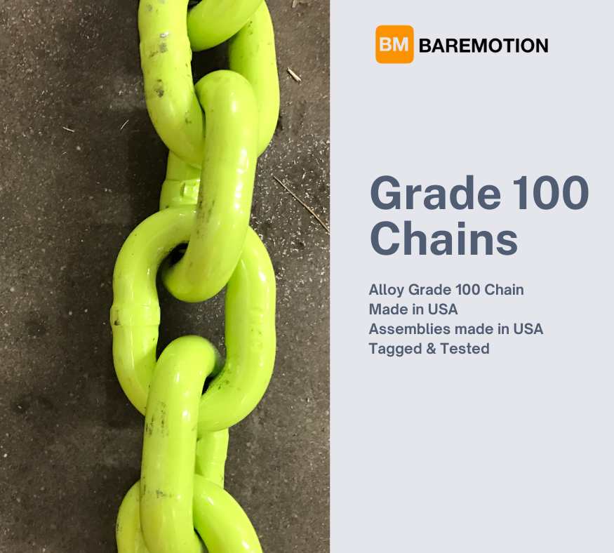 grade 100 high visibility chain.  Made in USA
