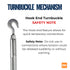 Hook end turnbuckle with safety note on a white background
