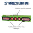 Green wireless light bar with red lights and magnetic features on a white background