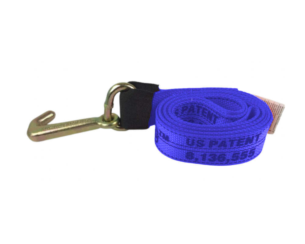2" x 10' Blue Tie Down Strap with a forged Mini J-Hook.