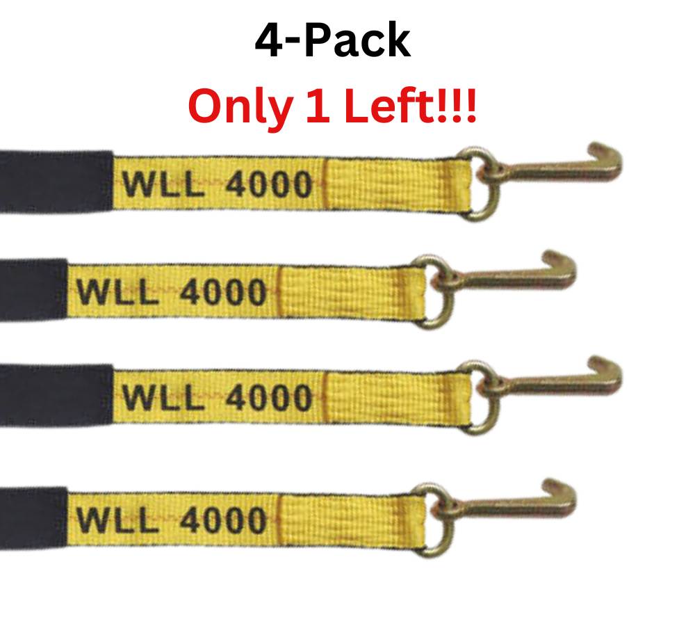 4-Pack Yellow Tie Down Strap with Mini J Hook 4000 LBS