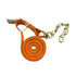 Orange Strap with chain extension.  Used for vehicle tie-down on car haulers and rollback tow trucks.