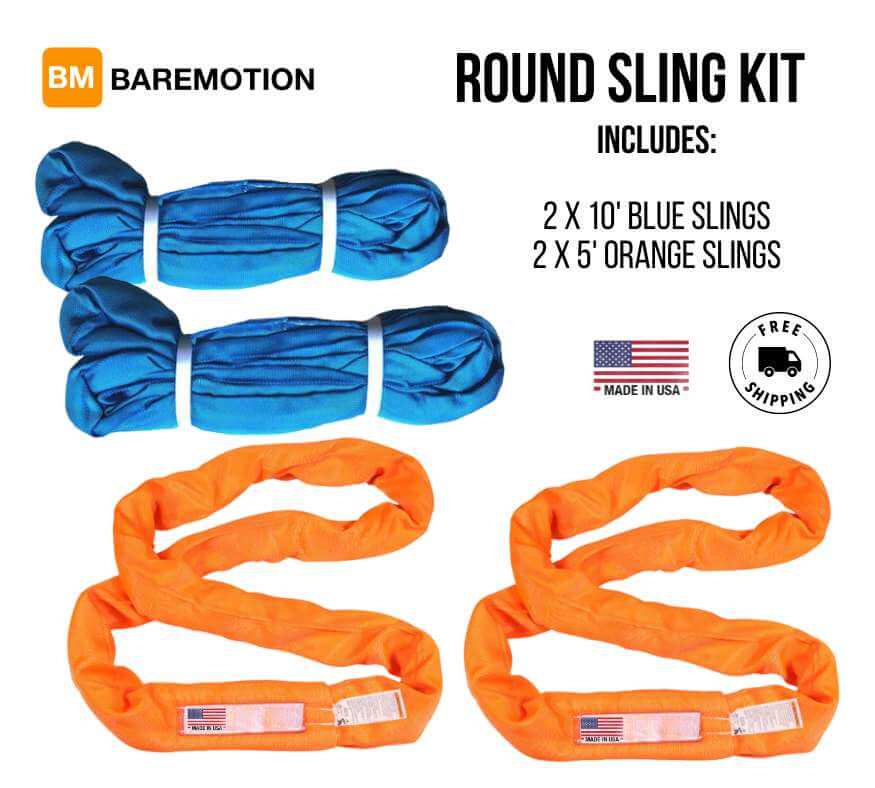This kit includes Blue &amp; Orange Polyester Round Slings Made in the USA.  Ideal for heavy duty recoveries and spreader bar slings