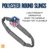 Polyester round sling with 'Made in USA' badge and text highlighting design.