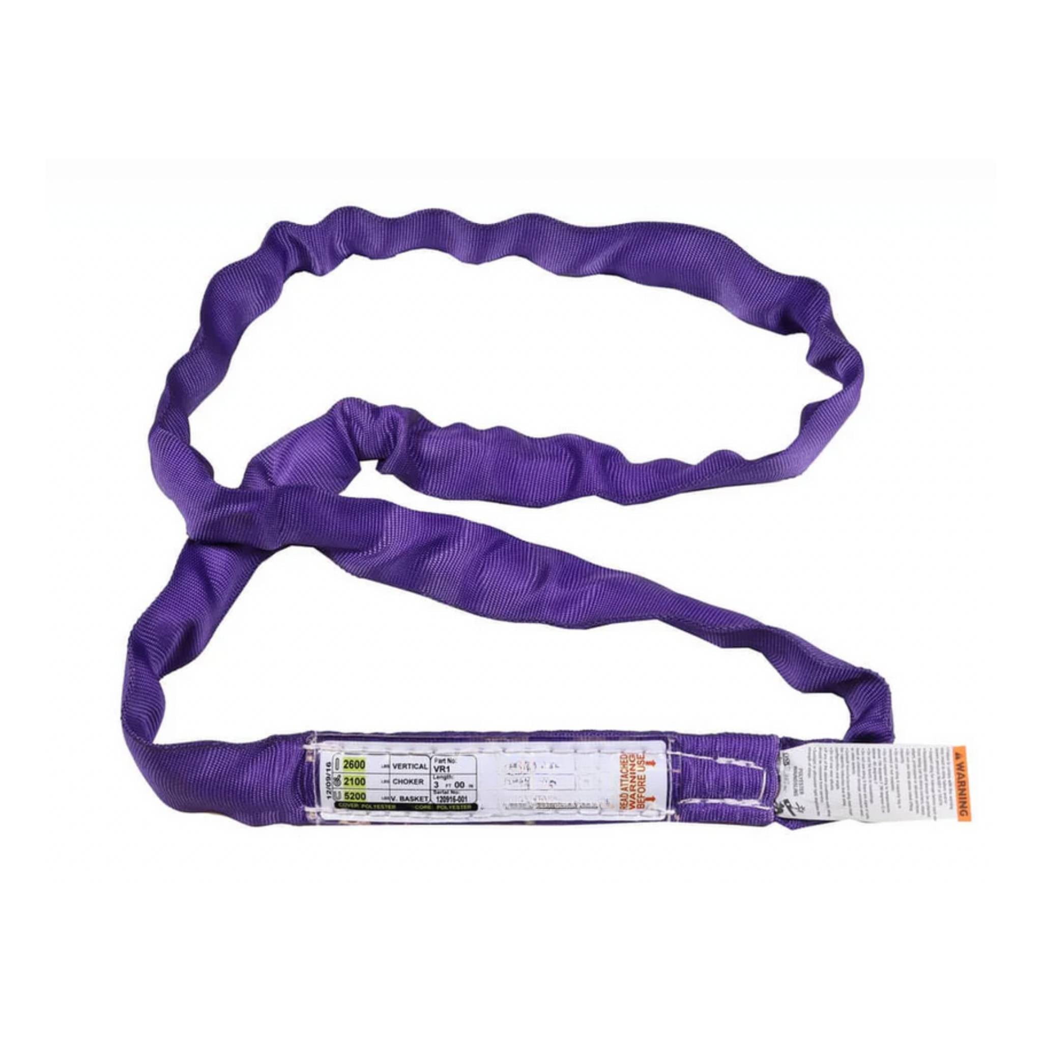Purple round polyester sling made in the USA with endless-loop design