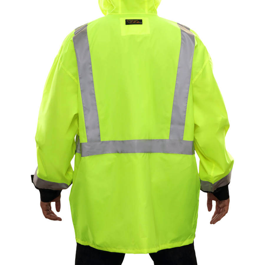 Lightweight High Visibbility Black bottom Rain Jacket that provides both visibility and breathability.